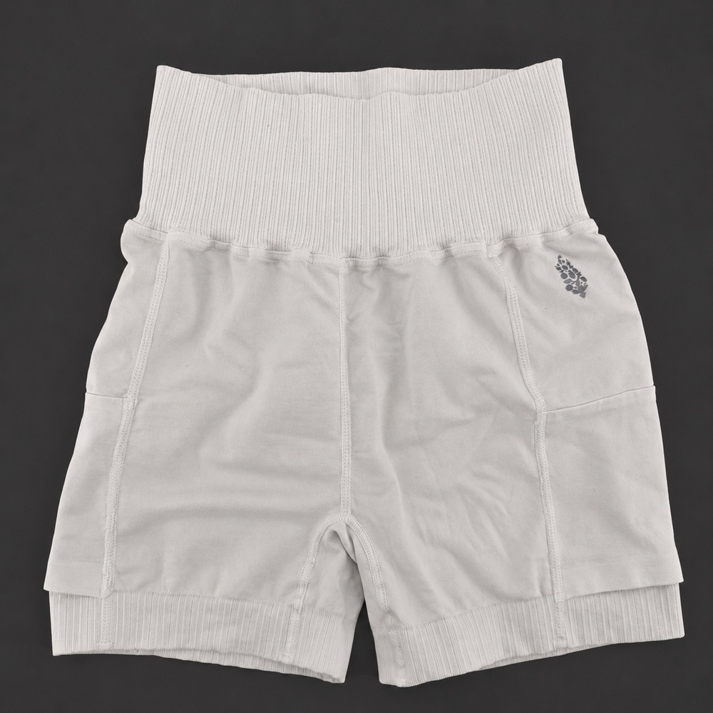 FP Movement Free People XS S Biker Shorts Ivory High Rise Pocket Yoga Gym EUC